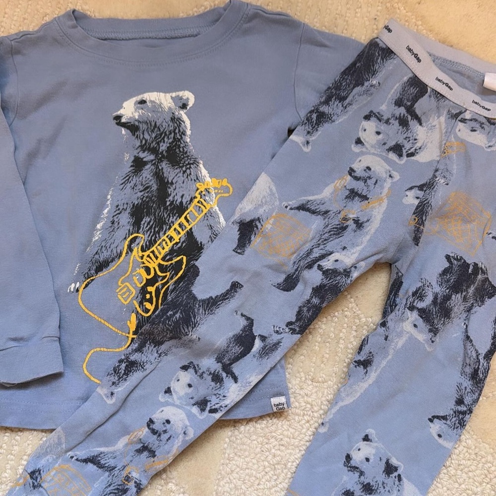 Baby gap bear guitar pretty aesthetic boys toddler matching pjs pajamas set gap
